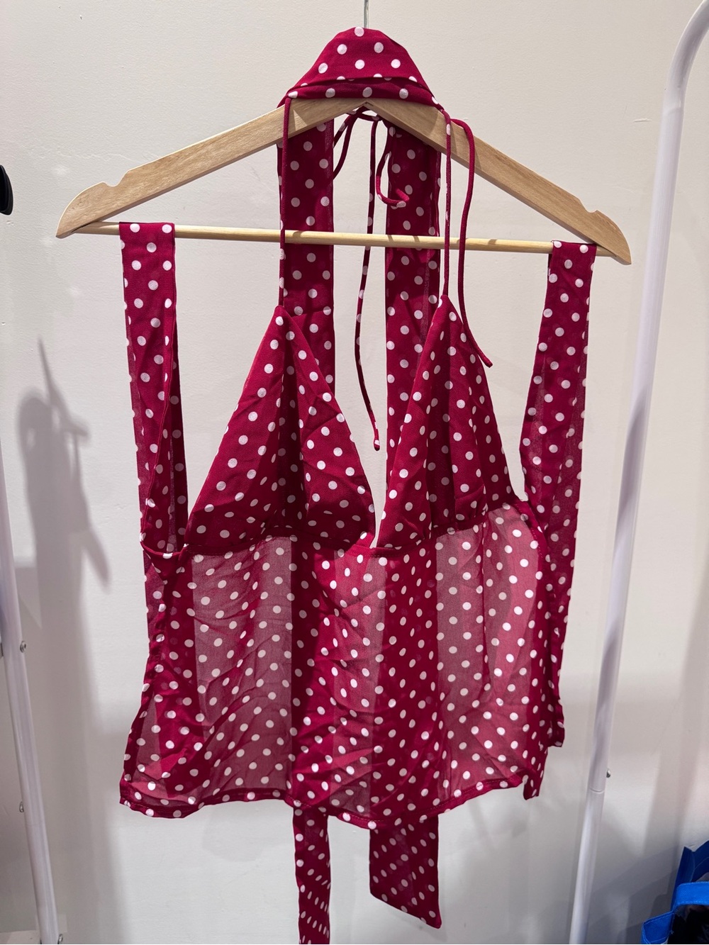 Polka Dot Halter Tie-Back Top - Red